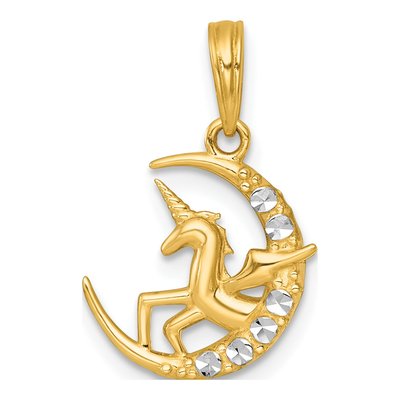 14K Yellow Gold Unicorn Moon Pendant