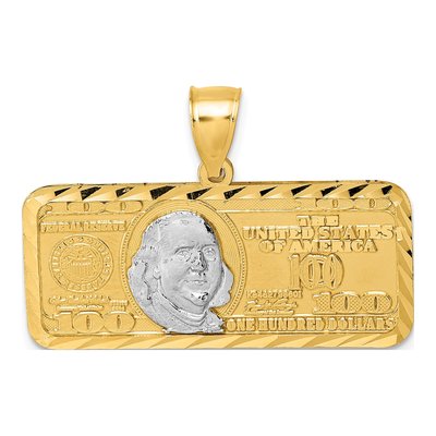 14K Yellow Gold Diamond-Cut $ Bill Pendant