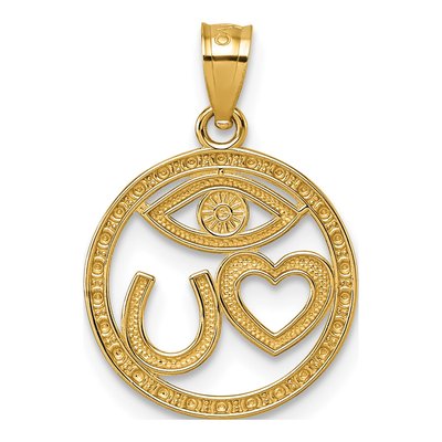 14K Yellow Gold Heart Evil Eye Horseshoe Pendant – view 4