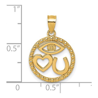 14K Yellow Gold Heart Evil Eye Horseshoe Pendant – view 5