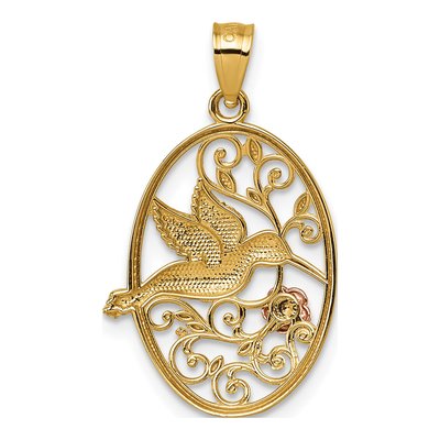 14K Two-Tone Gold Hummingbird Filigree Pendant – view 4