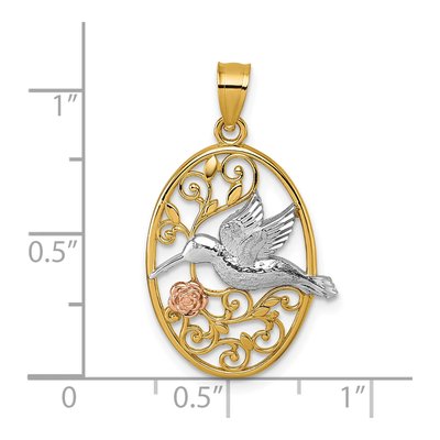 14K Two-Tone Gold Hummingbird Filigree Pendant – view 5