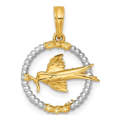 14K Yellow Gold Flying Bird Stars Pendant