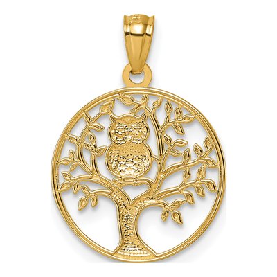 14K Yellow Gold Owl Tree Pendant – view 4