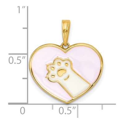 14K Yellow Gold Paw Pink Heart Charm – view 5