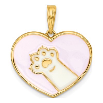 14K Yellow Gold Paw Pink Heart Charm