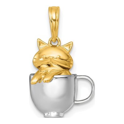 14K Yellow Gold Cat Mug 3-D Charm