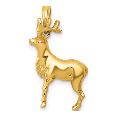 14K Yellow Gold 3D Reindeer Charm