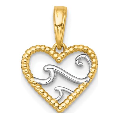 14K Yellow Gold Reversible Waves Heart Pendant – view 4