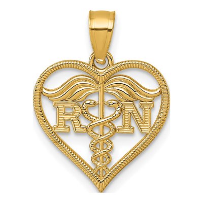 14K Yellow Gold RN Symbol Open Heart Pendant