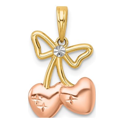 14K Yellow Gold Heart Cherries Charm