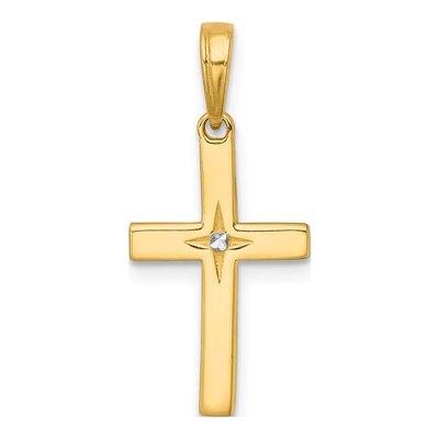 14K Yellow Gold Diamond-Cut Latin Cross Pendant