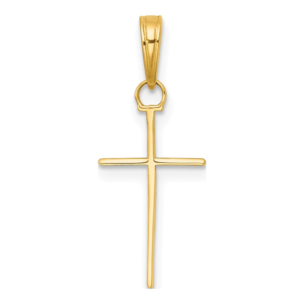 14K Yellow Gold 3-D And Polished Stick Cross Charm Pendant
