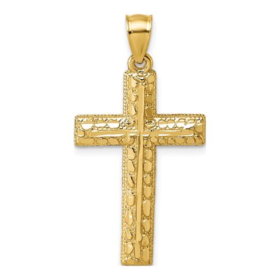 14K Yellow Gold Diamond-Cut Latin Cross Pendant