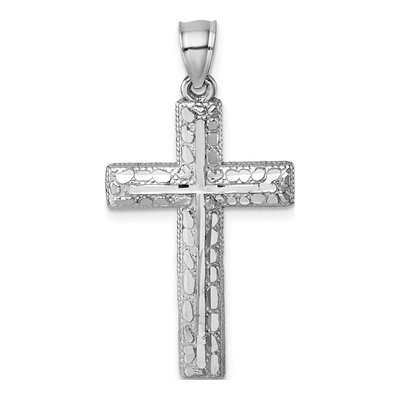 14K White Gold Diamond-Cut Latin Cross Pendant