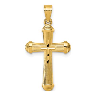 14K Yellow Gold Diamond-Cut Cross Pendant