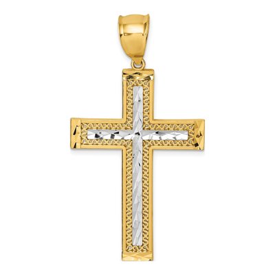 14K Yellow Gold Diamond-Cut Cross Pendant