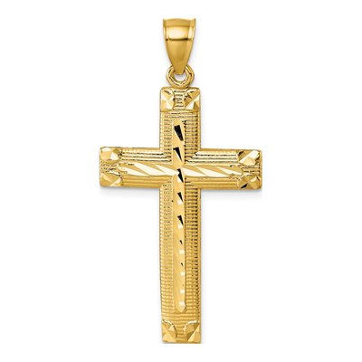 14K Yellow Gold Diamond-Cut Latin Cross Pendant