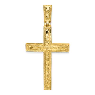 14K Yellow Gold Diamond-Cut Fancy Latin Cross Pendant