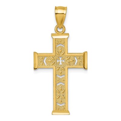 14K Yellow Gold Diamond-Cut Cross Pendant