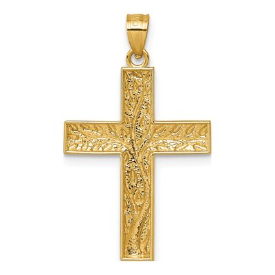 14K Yellow Gold Floral Tree Cross Pendant – view 4