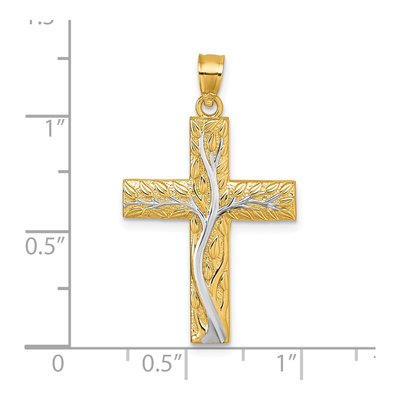 14K Yellow Gold Floral Tree Cross Pendant – view 5