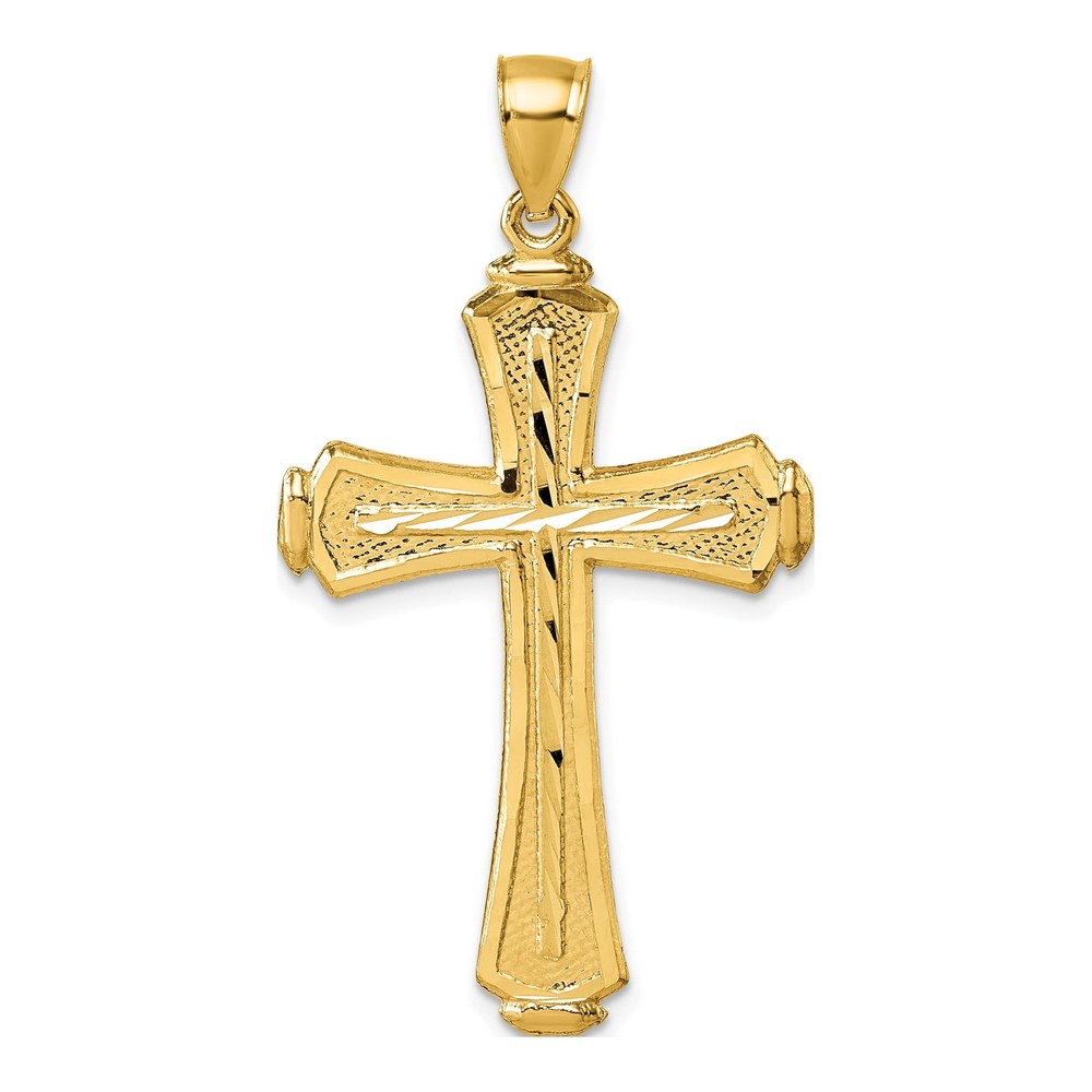 14K Polished Diamond-Cut Textured Fancy Cross Pendant