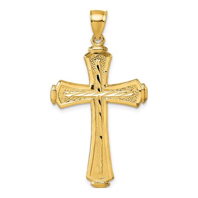 14K Yellow Gold Diamond-Cut Cross Pendant