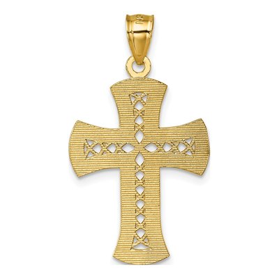 14K Yellow Gold Diamond-Cut Lattice Cross Pendant – view 4