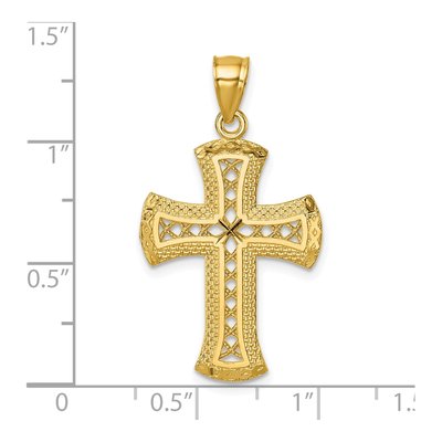 14K Yellow Gold Diamond-Cut Lattice Cross Pendant – view 5