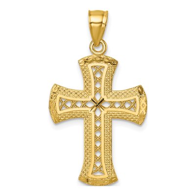14K Yellow Gold Diamond-Cut Lattice Cross Pendant