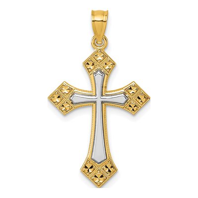 14K Two-Tone Gold Diamond-Cut Passion Cross Pendant