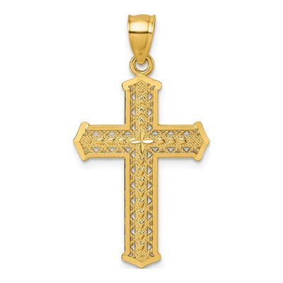 14K Yellow Gold Diamond-Cut Cross Pendant