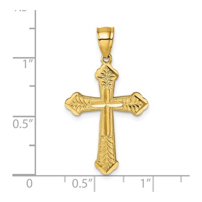 14K Yellow Gold Diamond-Cut Budded Cross Pendant – view 5