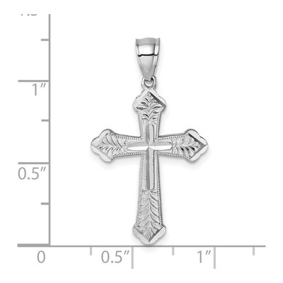 14K White Gold Diamond-Cut Budded Cross Pendant – view 5