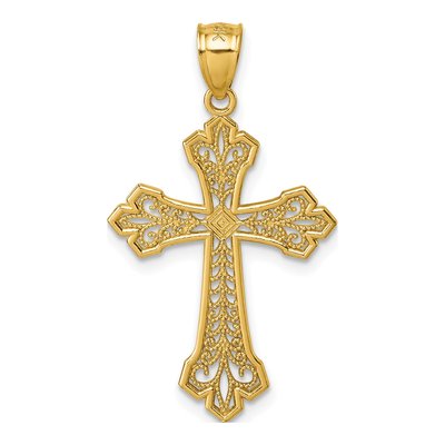 14K Yellow Gold Fleur de Lis Cross Pendant – view 4