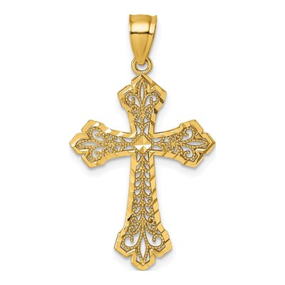 14K Yellow Gold Fleur de Lis Cross Pendant