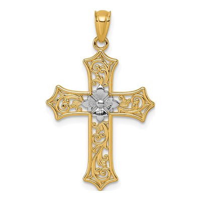 14K Yellow Gold Filigree Cross Pendant