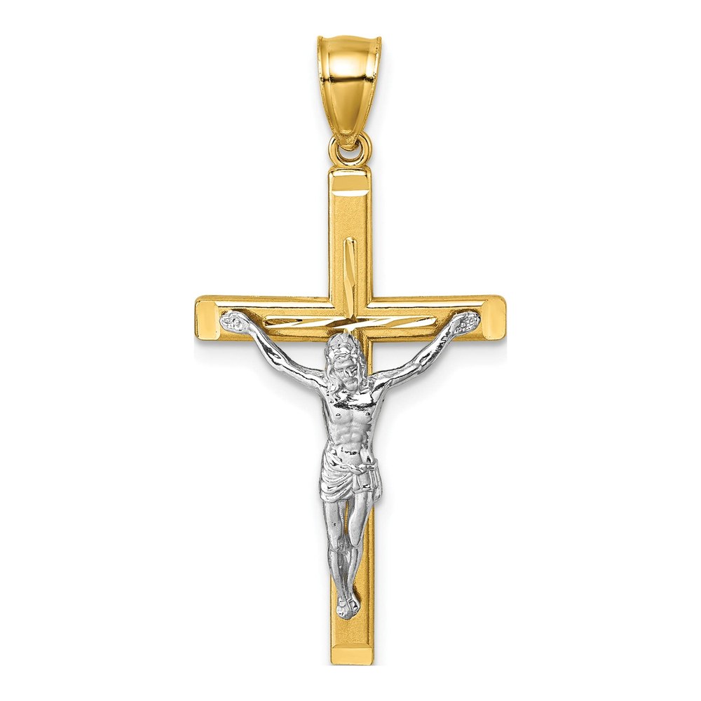 14K Polished Two-Tone Diamond-Cut Crucifix Pendant