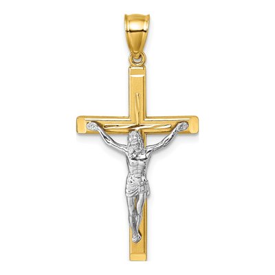 14K Two-Tone Gold Diamond-Cut Crucifix Pendant