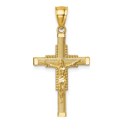 14K Yellow Gold Textured Crucifix Pendant