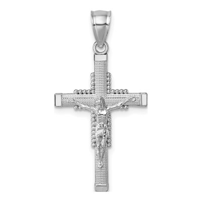 14K White Gold Diamond-Cut Crucifix Pendant