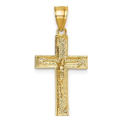 14K Yellow Gold Textured Crucifix Pendant – view 4