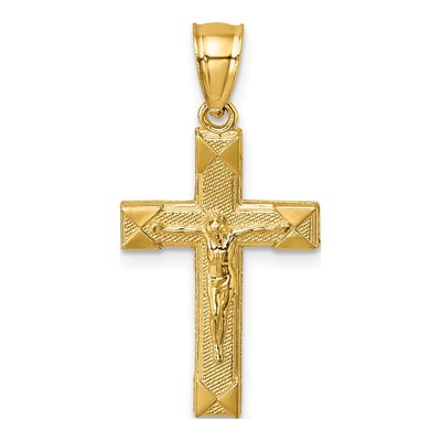 14K Yellow Gold Textured Crucifix Pendant