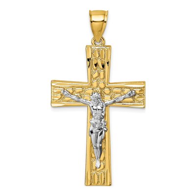 14K Yellow Gold Nugget Crucifix Pendant