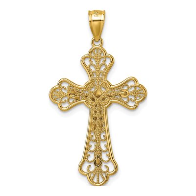 14K Yellow Gold Fleur de Lis Crucifix Pendant – view 4