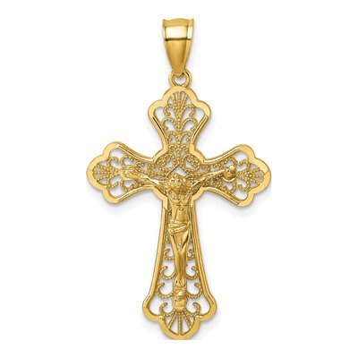14K Yellow Gold Fleur de Lis Crucifix Pendant