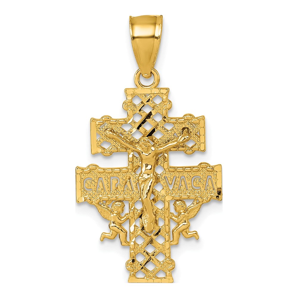 14K Polished Diamond-Cut Cara Vaca Crucifix Pendant