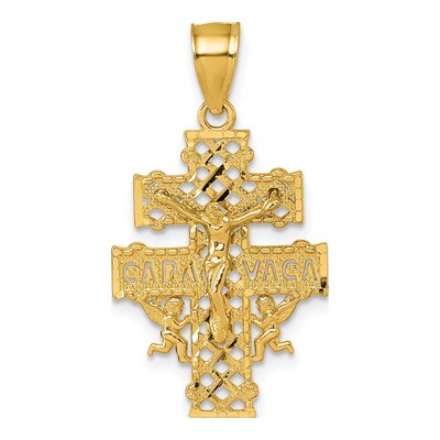 14K Yellow Gold Diamond-Cut Crucifix Pendant