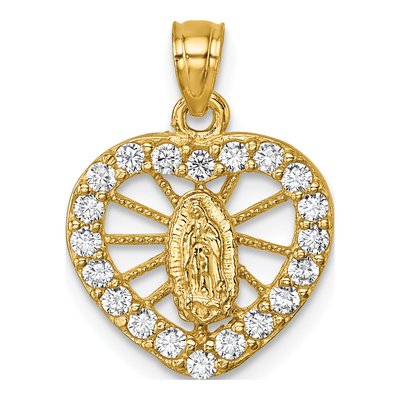 14K Yellow Gold CZ Our of Guadalupe Pendant